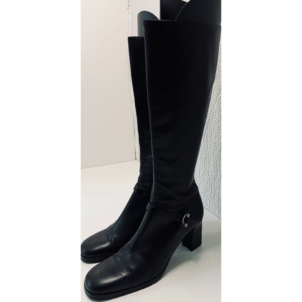 Ann Taylor black leather tall boots with lug soles. Size 8.